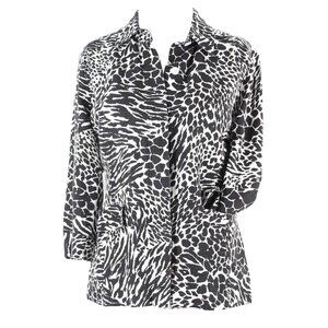 Covington Petite Sz SP Black White Button Up Linen Rayon Jacket